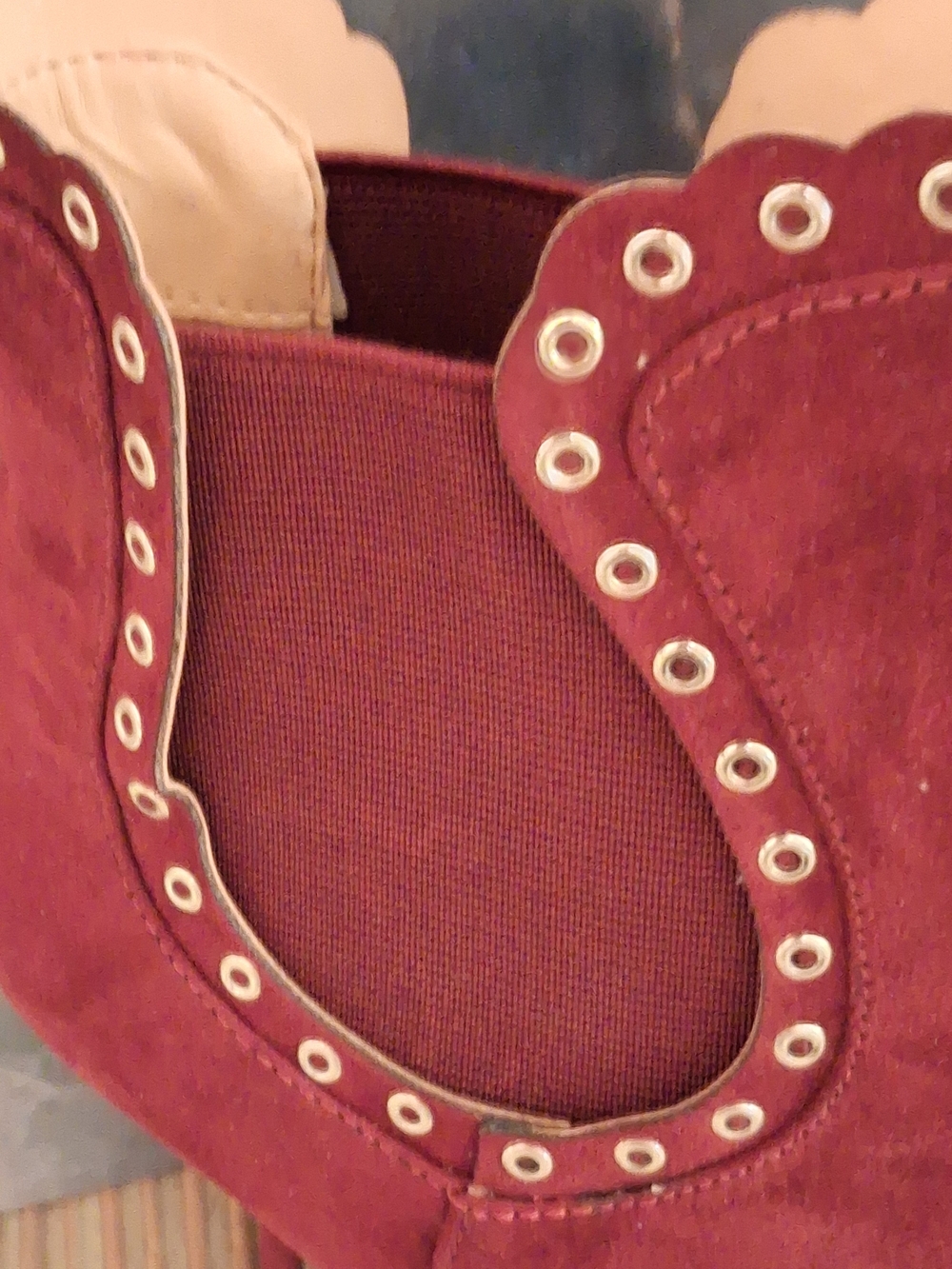 Badgley Mischka Burgundy Suede Pointed Ankle Booties with Scalloped Topline - Picture 3 of 7